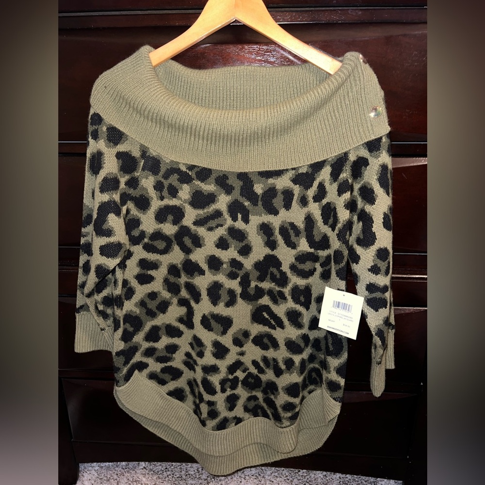 89th & Madison Olive and Black Leopard Off-the-Shoulder Sweater